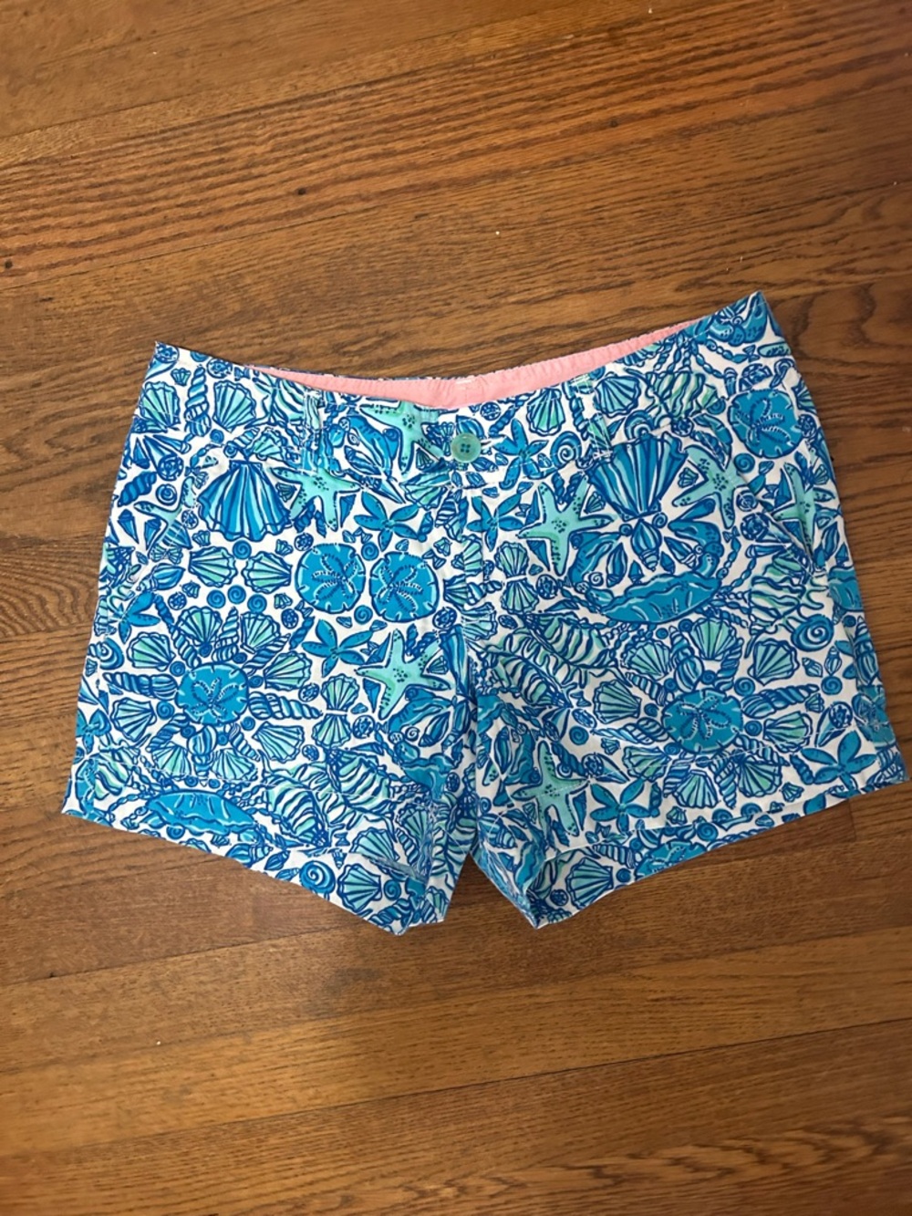Lilly Pulitzer Blue, Aqua & White Seashell Print Bermuda Shorts